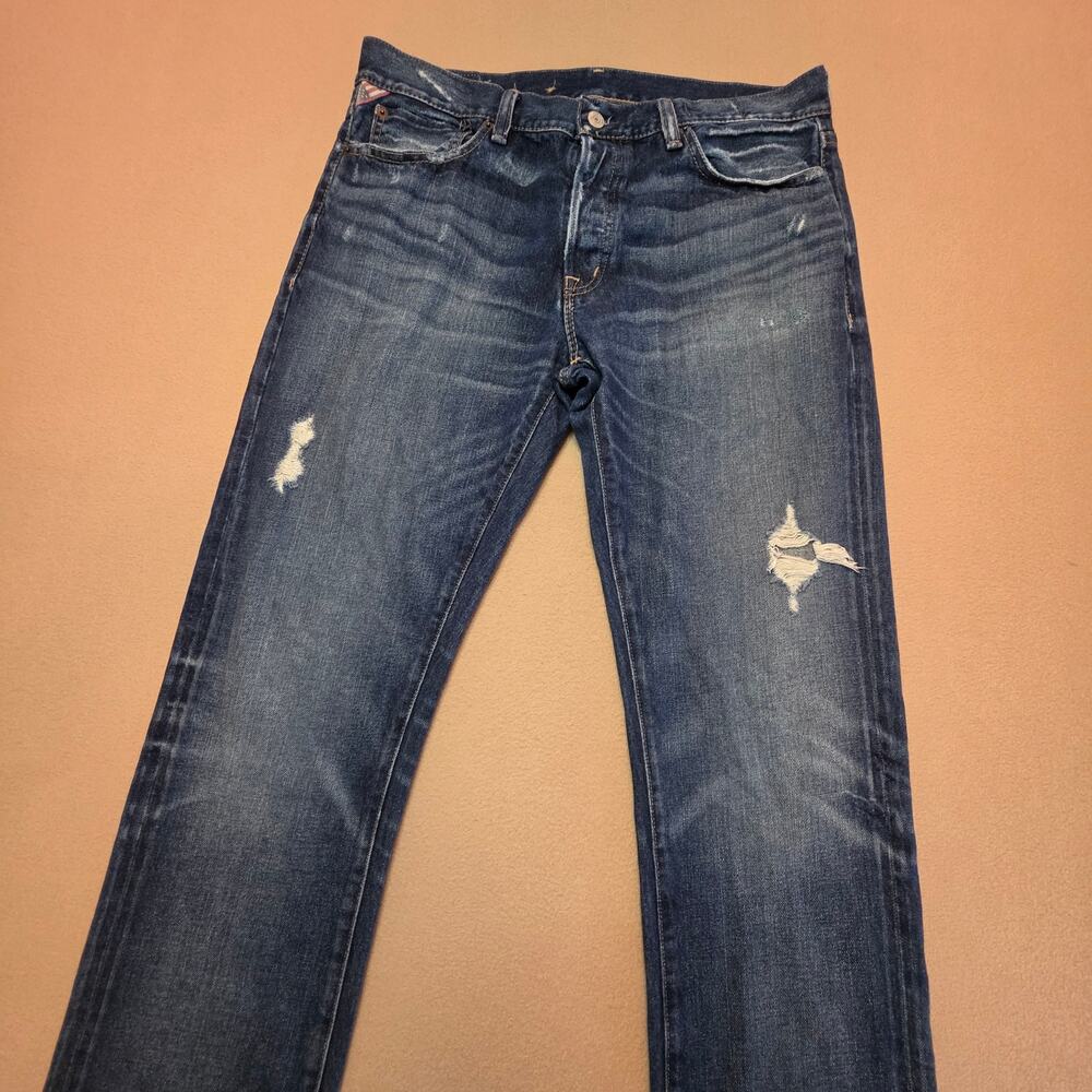 Denim & Supply Ralph Lauren Straight-Leg Distressed Blue Jeans Sz 34x30